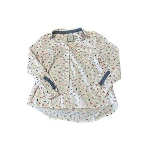 Style & Co. White‎ Dragonfly Print Long Sleeve Button Down Shirt